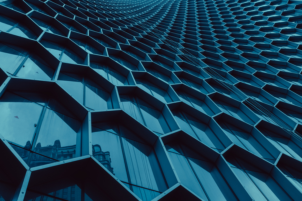Blue honeycomb abstract architecture