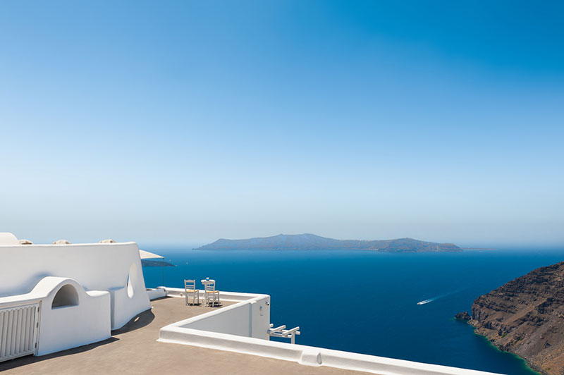 Ocean view from atop a white building
