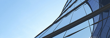 Low angle view of futuristic architecture, Skyscraper of office building with curve glass window, 3D rendering.