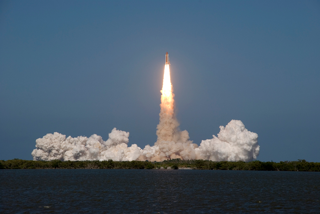 a rocket lifting off